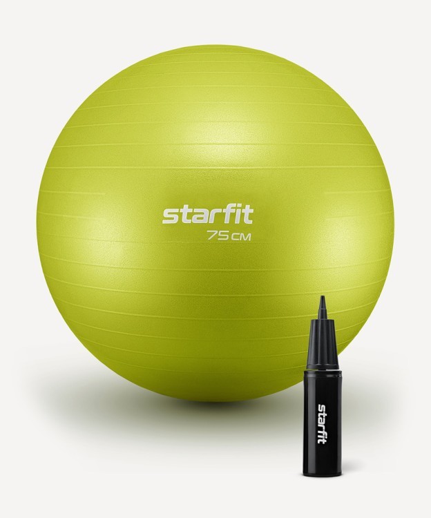 БЕЗ УПАКОВКИ Фитбол STARFIT GB-111 антивзрыв, 1200 гр, с ручным насосом, лаймовый, 75 см (2118380) БЕЗ УПАКОВКИ Фитбол STARFIT GB-111 антивзрыв, 1200 гр, с ручным насосом, лаймовый, 75 см (2118380)