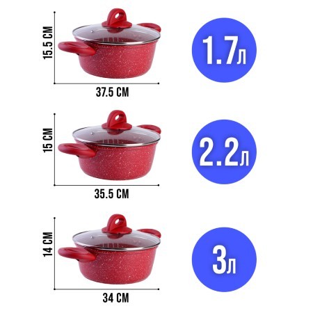 Набор посуды 6пр с/кр 1,7+2,2+3л мрам/крош (28345-28346-40547Н)