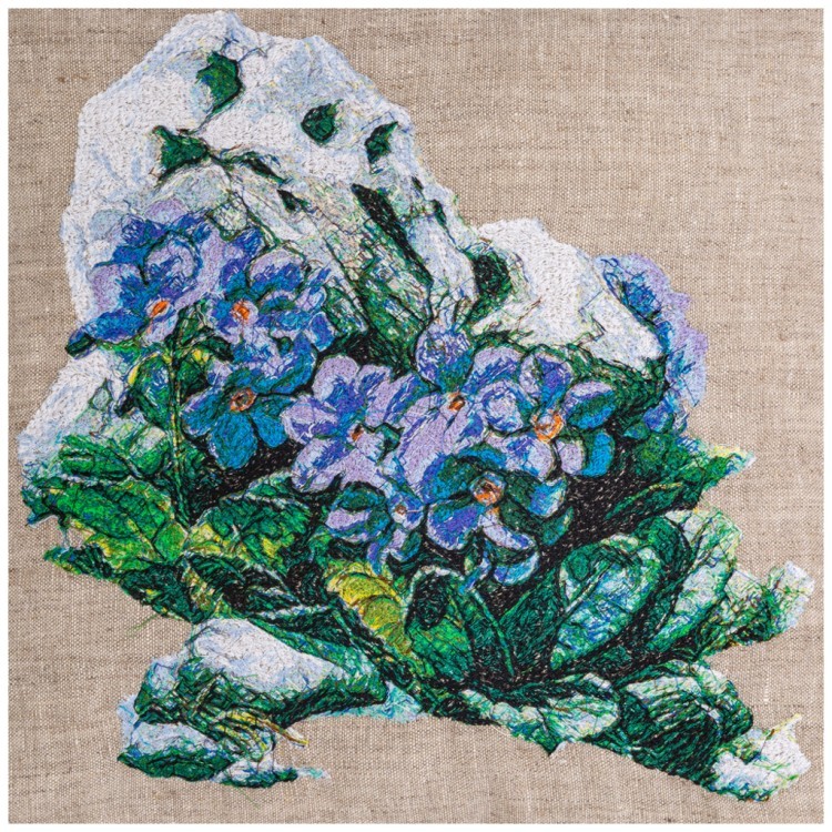 Подушка декоративная "акварель,эдельвейс",45х45см,серый+синий,100% лён, вышивка SANTALINO (850-827-98)