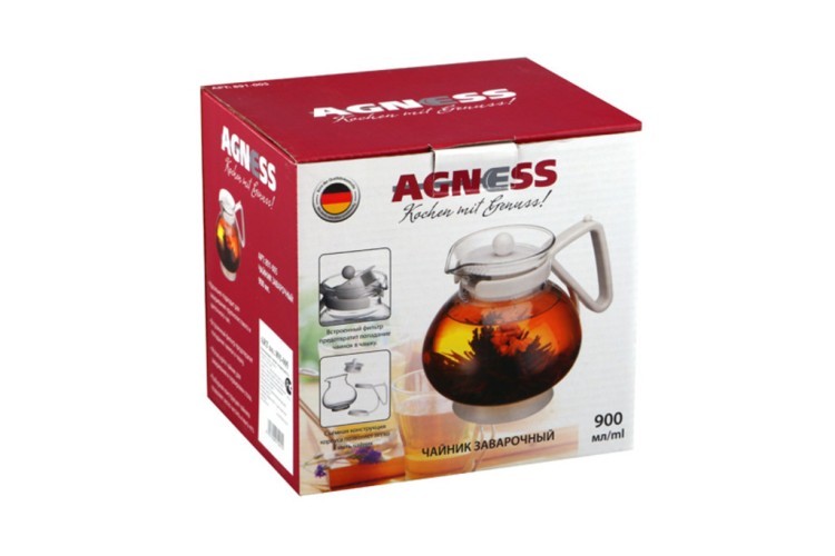 Заварочный чайник 900 мл.со встроенным фильтром Agness (891-005)