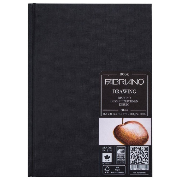 Блокнот для эскизов А5 Fabriano Drawingbook 60 листов, 160 г/м2, мелкое зерно 19100009 (69309)