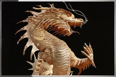 Картина Золотой китайский дракон с кристаллами Swarovski (2366)