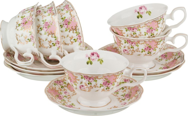 Чайный набор на 6 персон 12пр 200мл розовый (кор=6набор.) Lefard (779-065)