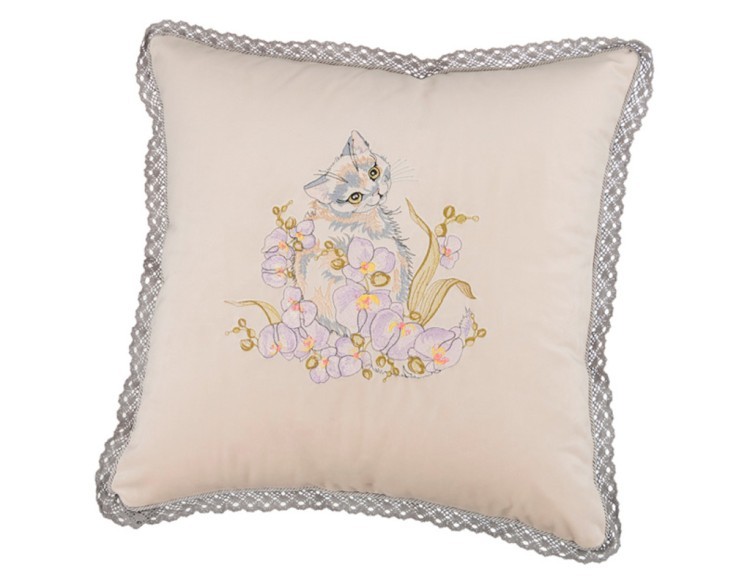 Декоративная подушка "мечтательница" 45*45 см., шампань, вышивка, 100% пэ SANTALINO (850-827-24)