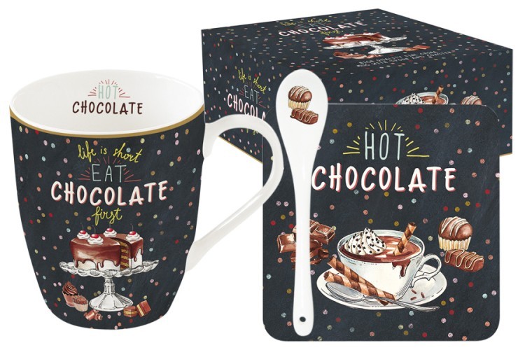 Набор: кружка, ложка, подставка д/кружки Hot Chocolate в подарочной упаковке - EL-R1045_HOCH Easy Life (R2S)