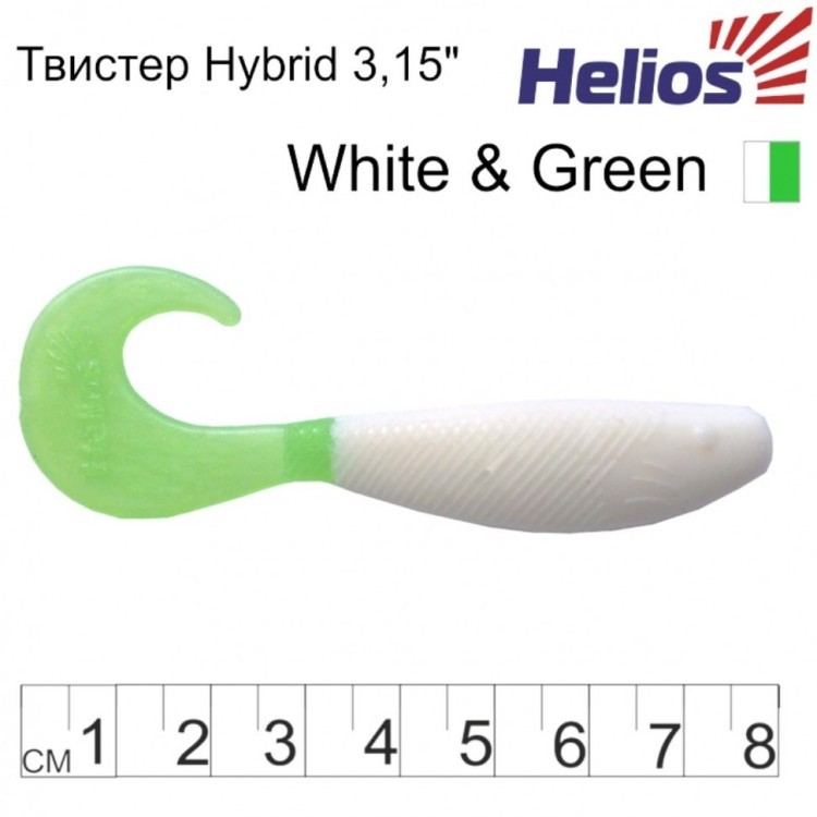 Твистер Helios Hybrid 3,15"/8,0 см, цвет White & Green 7 шт HS-14-016 (78190)